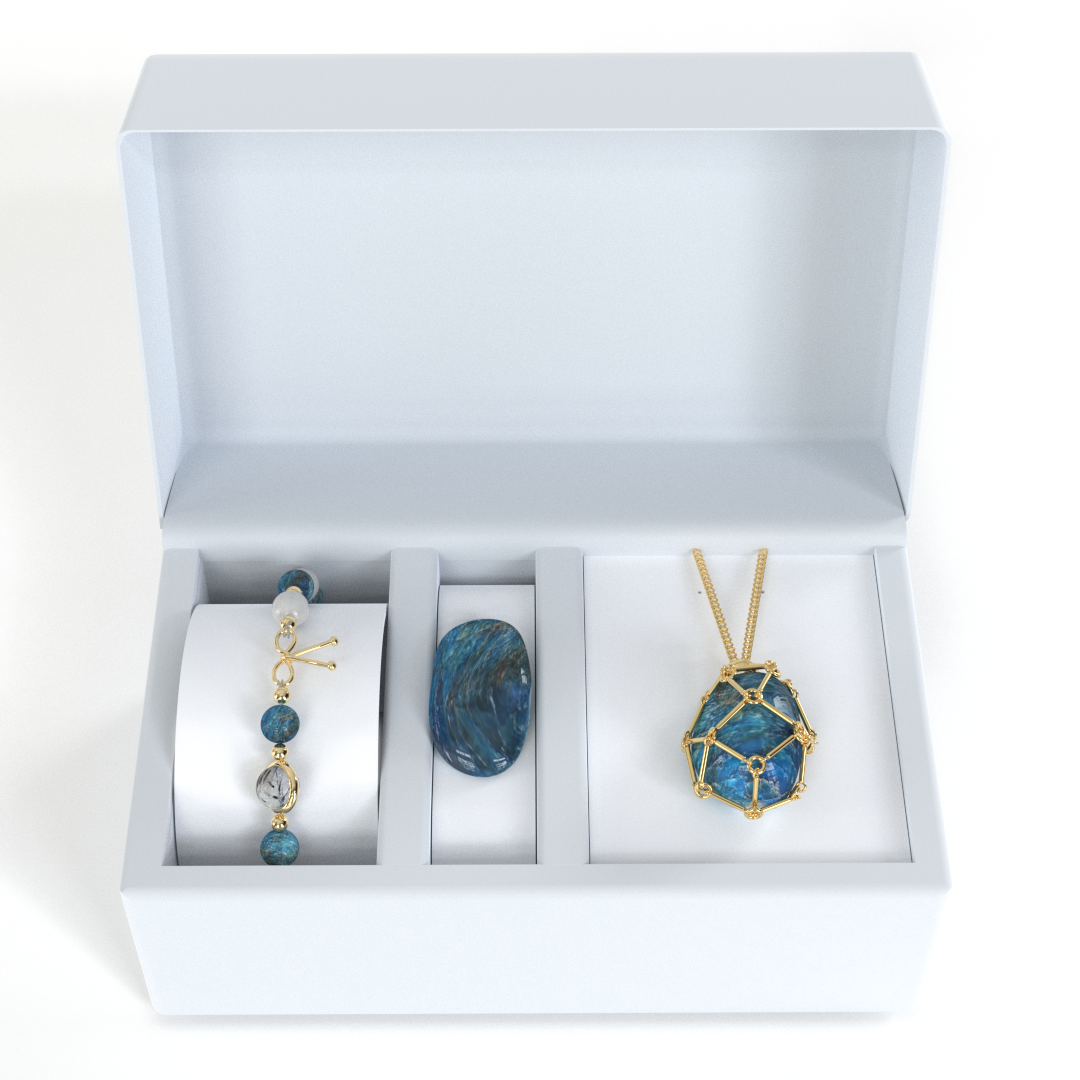 Coffret Détox - Bracelet Apatite & Pierre de Lune + Pendentif Porte-Pierre