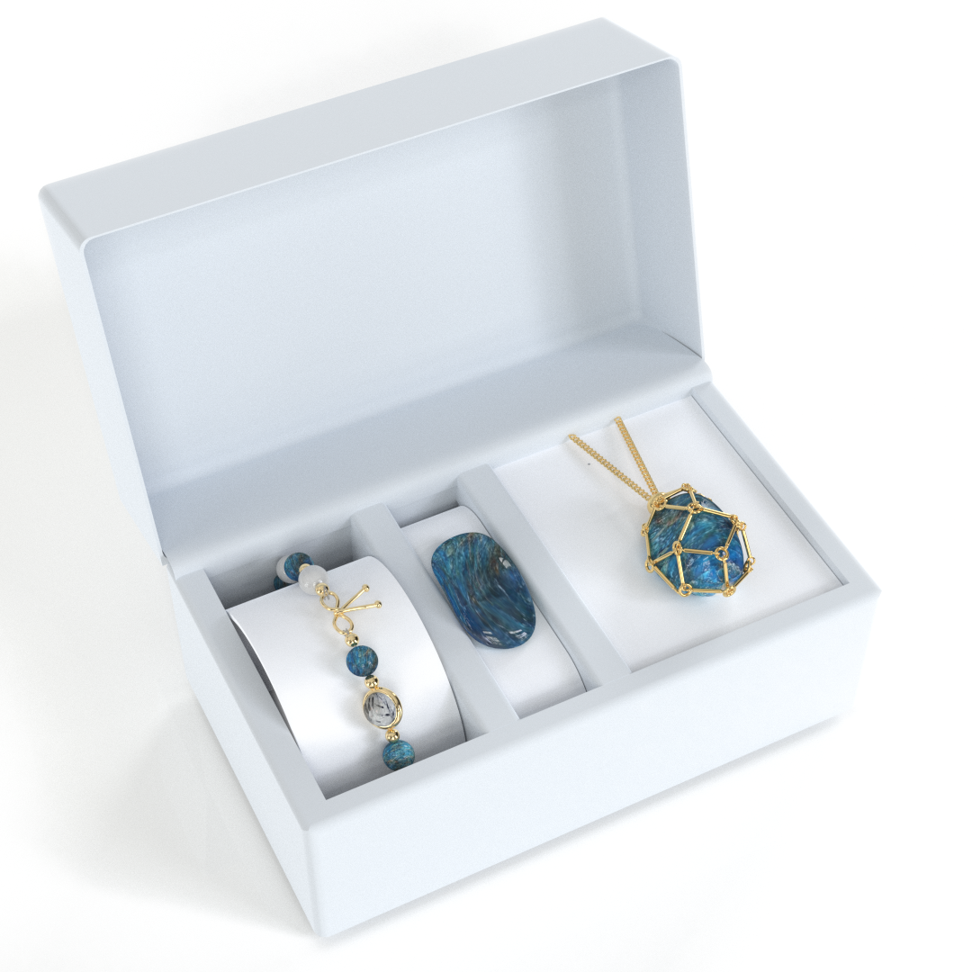 Coffret Détox - Bracelet Apatite & Pierre de Lune + Pendentif Porte-Pierre