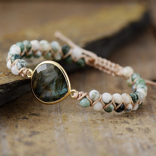 Bracelet qui boost l'énergie composé de Labradorite et Agate mousse