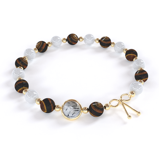 Tiger Eye and Moon Stone Protection Bracelet | Or fin
