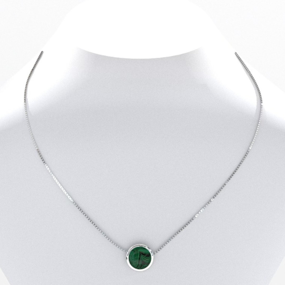 Collier en argent 925 en fragment de coeur de malachite pure